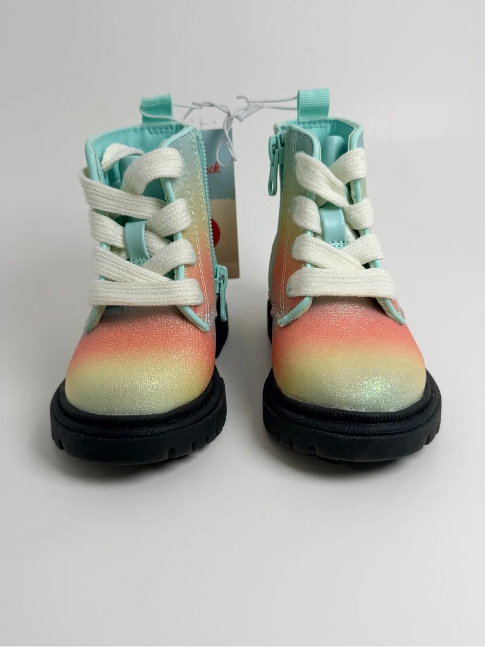 Cat & Jack Pastel Rainbow Glitter Lace-Up Kids Boots - Mint, Peach, Yellow, Blue